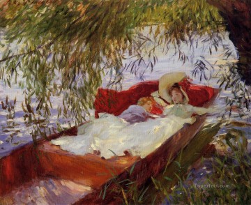  Women Painting - Two Women Asleep in a Punt under the Willows John Singer Sargent